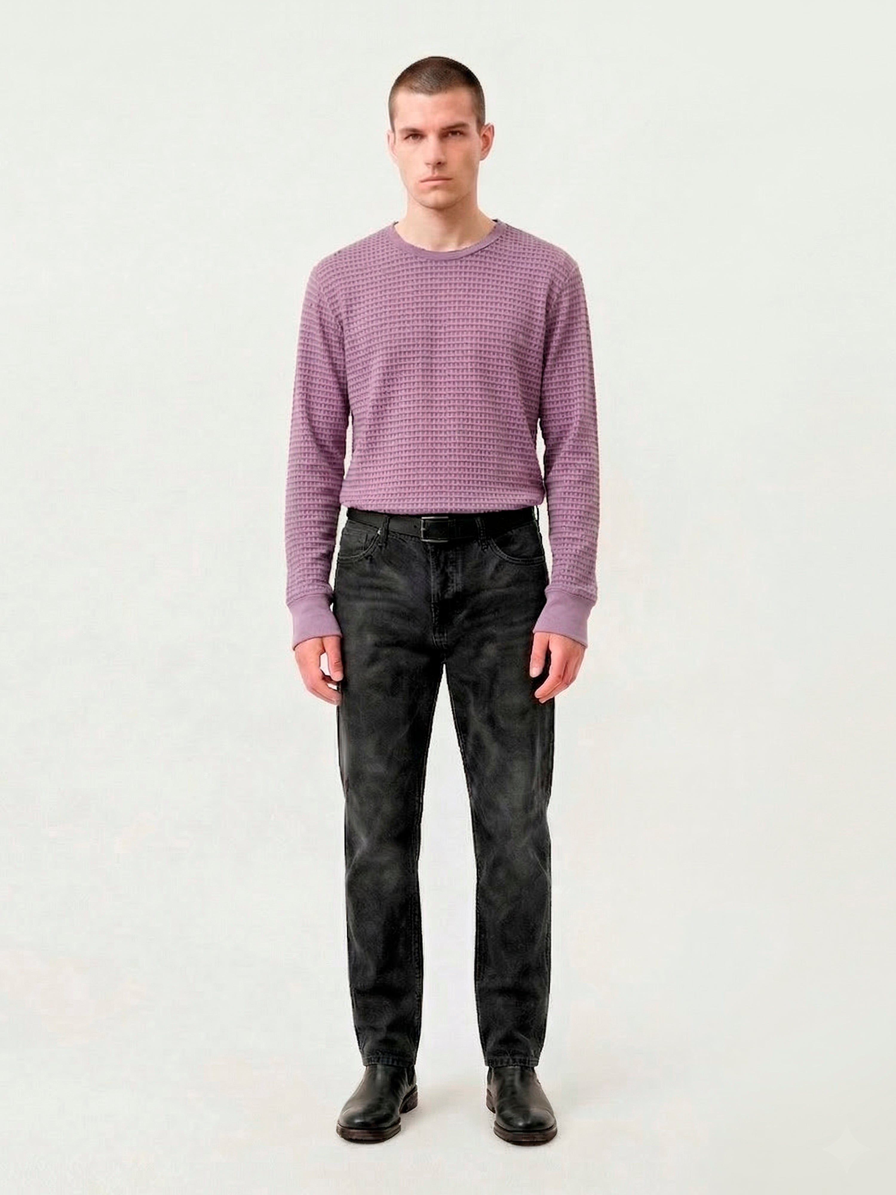 Distressed Houndstooth — Light Purple Long Sleeve