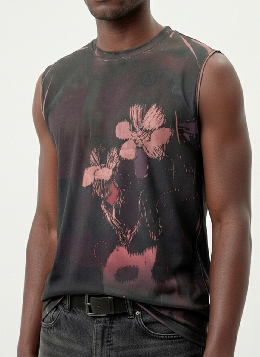 Brown Flower Motif Sleeveless