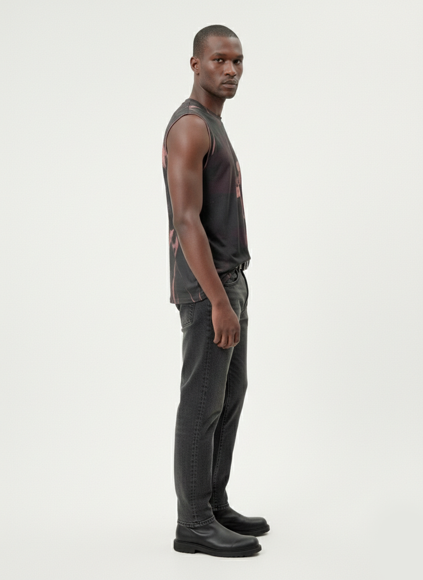 Brown Flower Motif Sleeveless