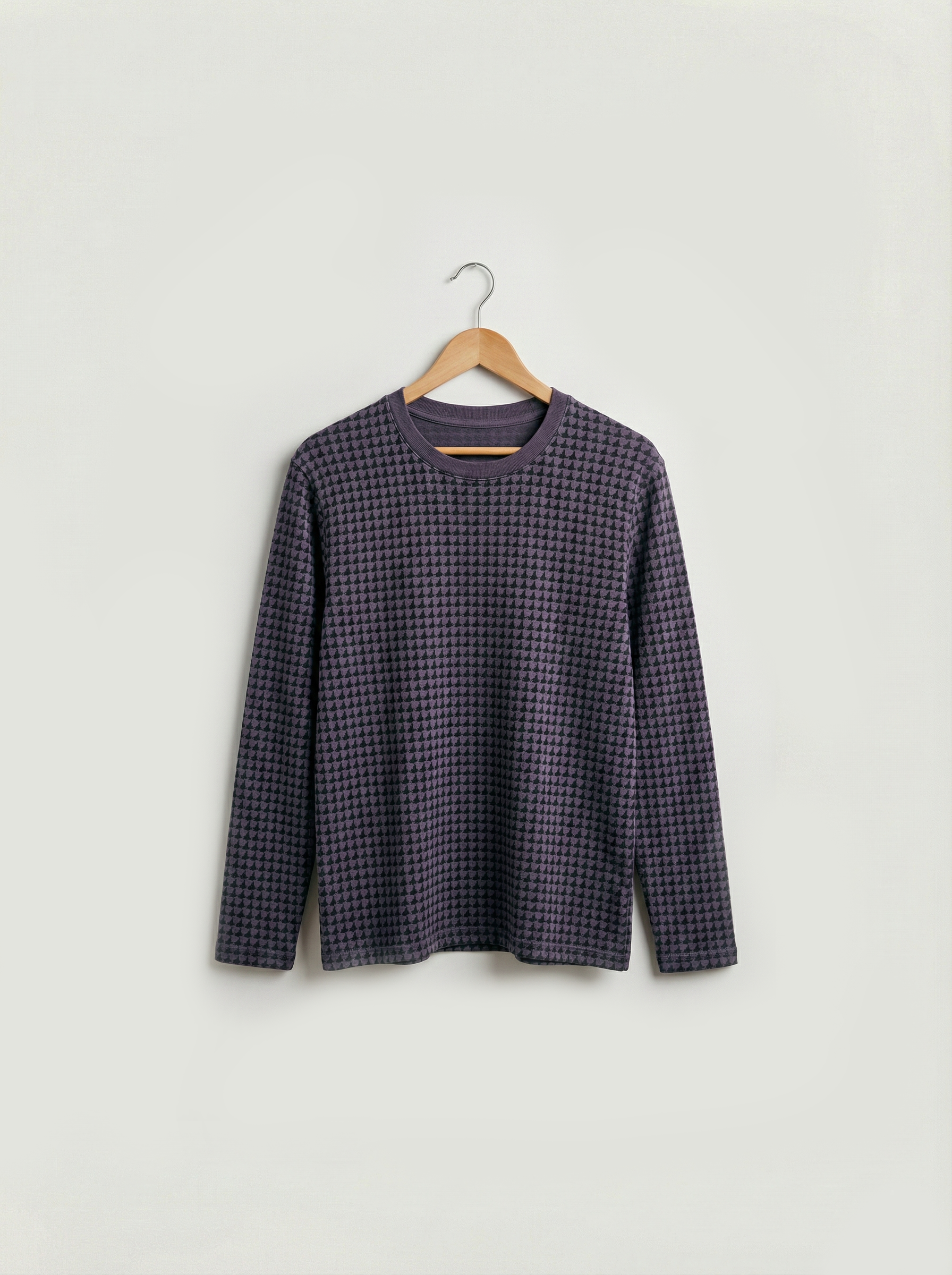 Distressed Houndstooth Purple Long Sleeve