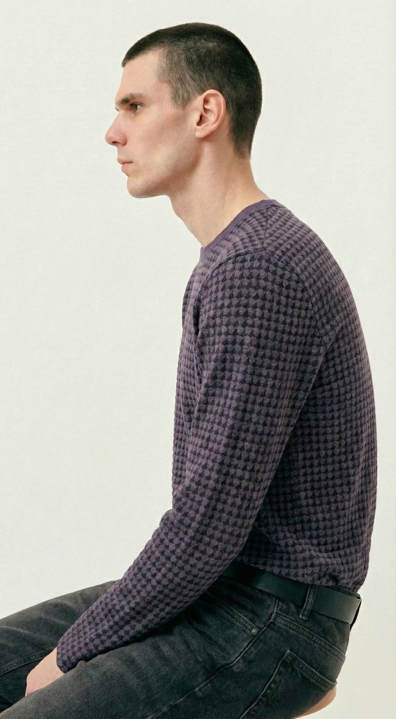 Distressed Houndstooth Purple Long Sleeve